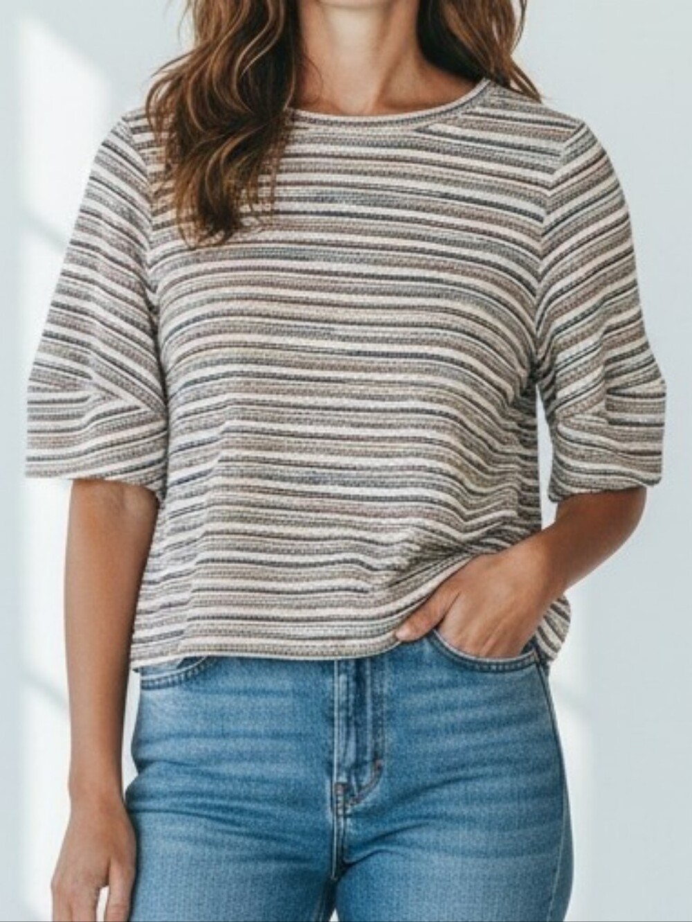 Banana Republic Striped Short-Sleeve Knit Top Striped Small Preppy Casual